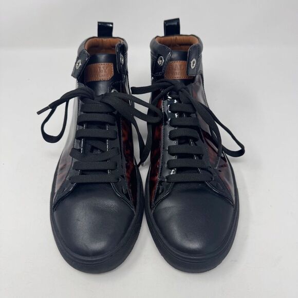 BALLY | Turtle Brown Calf Patent Black High Top Designer Sneakers Men’s Size 8 - Picture 3 of 11